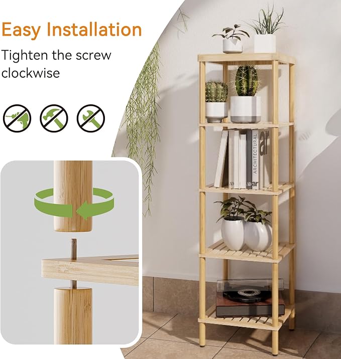 5-Tier Bamboo Bathroom Shelf, Bathroom Standing Shelves