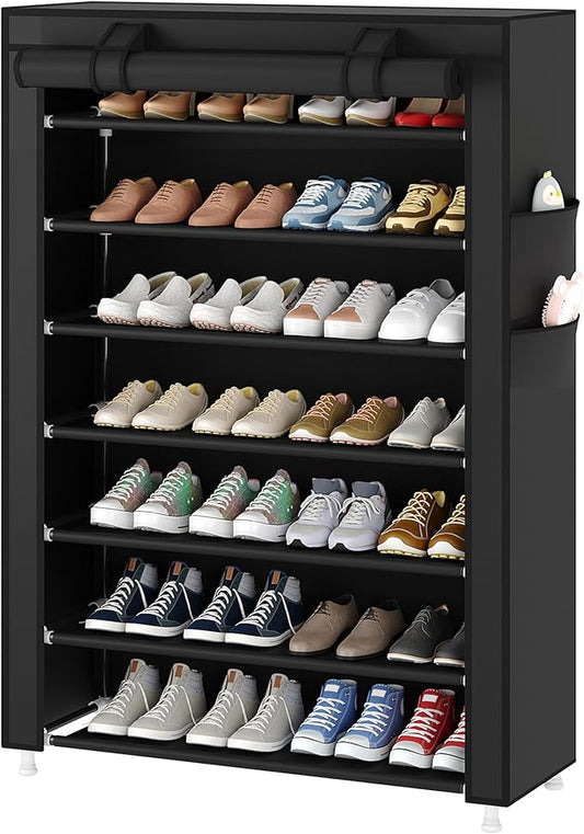 7-Tier Vertical Shoe Rack Organizer, Space Saving Shoe Storage Organizer, Black