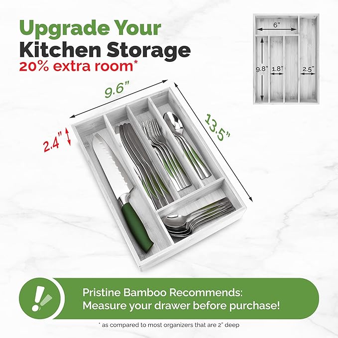 Pristine Bamboo Kitchen Drawer Organizer