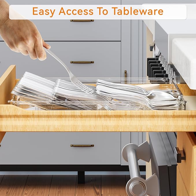 Large Expandable Silverware Organizer, Adjustable From 11'' to 21.3'', Spatula
