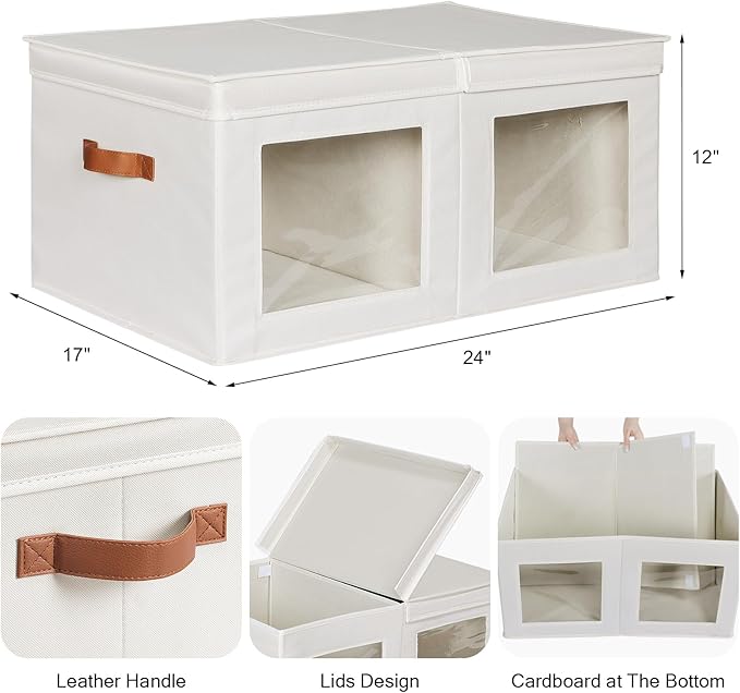 Univivi Large Storage Boxes with Lids, Collapsible Foldable Storage Bins for Clothes, [1-Pack] Fabric Storage Cubes with Handles, Closet Organizers for Home, Bedroom (Beige, 24” x 17” x 12")