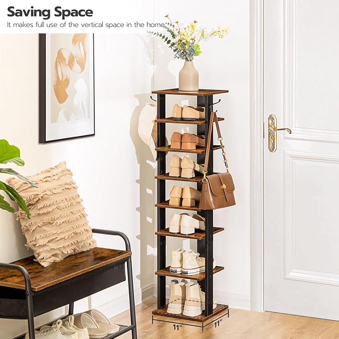 8 Tiers Vertical Shoe Rack, Rustic Brown BF07XJ01G1