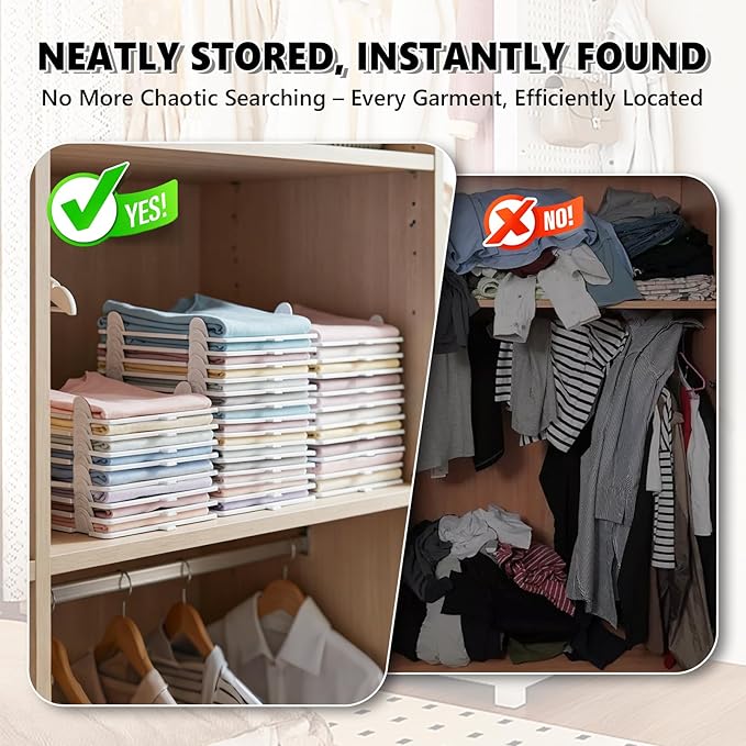 Accenter 10Pc Stackable Closet Organizer & Shirt Folder Board Bundle Tshirt Organizer for Closet Organizers and Storage Clothes Folding Board for Closet Storage Suitable for Lightweight Clothing White