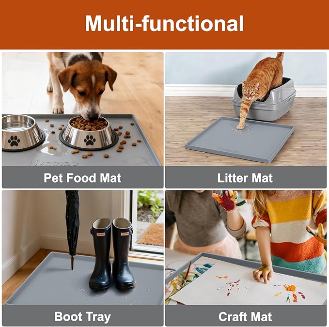 Extra Thick Silicone Mat Waterproof with Raised Edge 22" x 19", Gray