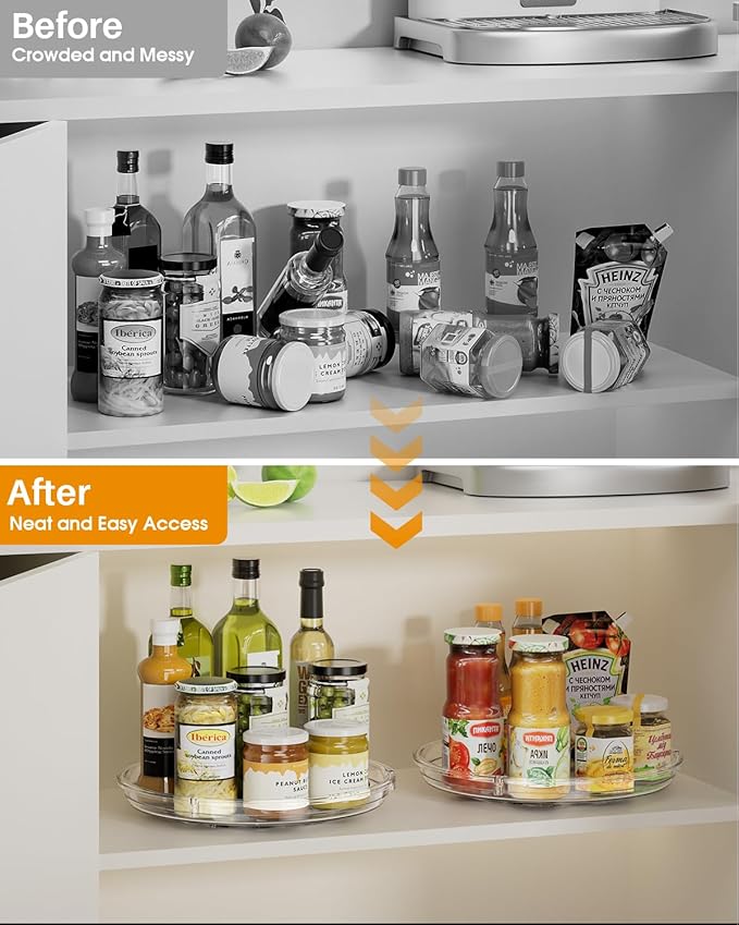 LAMU 2 Pack Lazy Susan Organizer 9.25 inch Lazy Susan Turntable for Cabinet, Rotating Spice Organization for Cabinet, Kitchen, Table Top, Countertop, Pantry Fridge Organizers and Storage, Clear