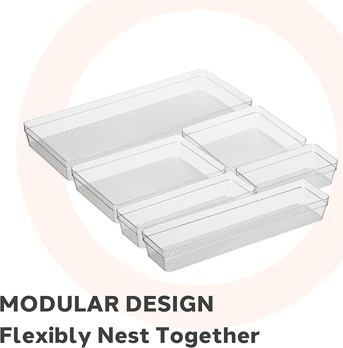 Oggi Clear Drawer Organizer - 6.25" X 15.75" - Ideal for Organizing Kitchen Drawers, Office, Desk, Silverware, Kitchen Utensils, Cosmetics and Bathrooms