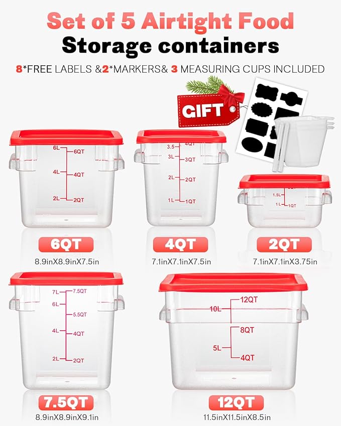 6QT Clear Food Storage Containers: 2 PCS[Food Grade][Hot&Cold Resistant] NSF Food Storage Containers with Lids for Home Restaurant Kitchen Storage Pizza Proof Dough, BPA Free (N3)