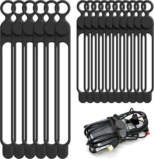 Silicone Cable Ties Cord Organizer for Cable Management, Black