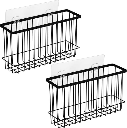 Wall Door Adhesive Kitchen Wrap Organizer Rack, No Drilling, Black, 2 Pack