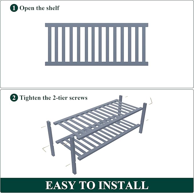 Smiry Bamboo Shoe Rack, 2 Tier Free Standing Wooden Shoe Organizer, Stackable Wood Shoe Storage Shelf for Closet, Entryway, 14 Vertical Slats, One-piece Heavy-Duty Legs, 26.8"x11"x13", Grey