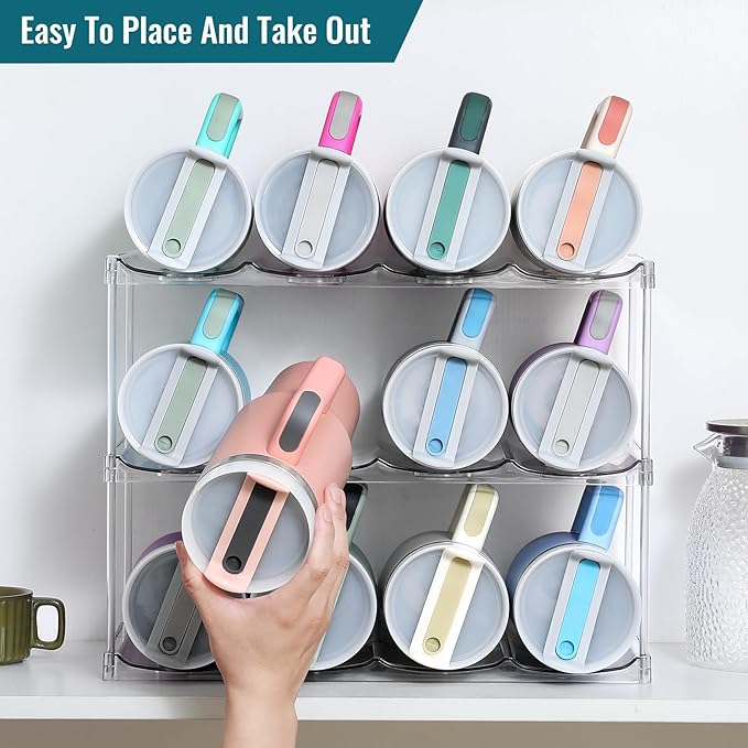 Design for Stanley 40 OZ & Large Bottles & Tumblers with Handle - Acrylic Water Bottle Organizer - Stackable Clear Wine Rack Cup Holder for Home Kitchen Pantry Shelf Countertop Cabinet, 3 Tier Hold 12