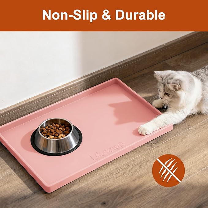 Extra Thick Silicone Mat Waterproof with Raised Edge 19” x 12”, Pink