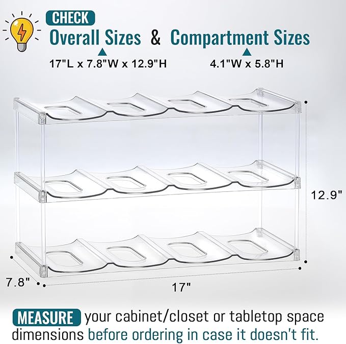 Design for Stanley 40 OZ & Large Bottles & Tumblers with Handle - Acrylic Water Bottle Organizer - Stackable Clear Wine Rack Cup Holder for Home Kitchen Pantry Shelf Countertop Cabinet, 3 Tier Hold 12
