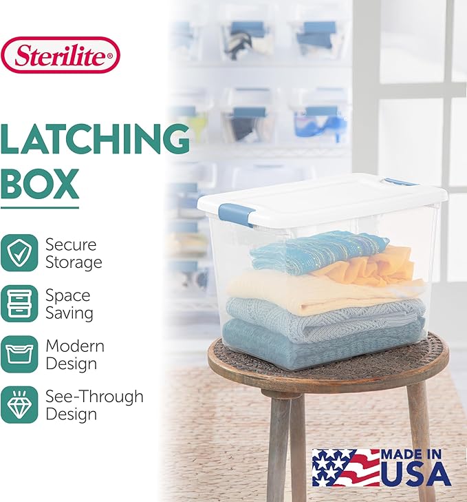 24-Pack Latching Box, Under Bed Storage Bins with Lids, Clear Plastic, 25 Quart