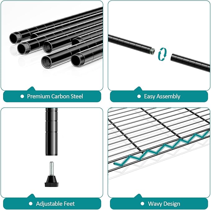 IZEUK | 4-Tier Metal Wire Storage Shelves | 13.7 x 23.6X 53.4 | Black | with Adjustable Racks | Steel Shelf |Holds Up to 1000 lbs |No-Tool Assembly | Ideal for Home & Garage Shelving