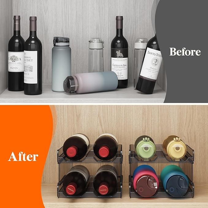 Lifewit Plastic Stackable Wine Rack for refrigerator, Cabinet, Countertop,Wine Bottle Holder, Water Bottle Organizer for Fridge, Pantry, Black, Hold 4 Bottles