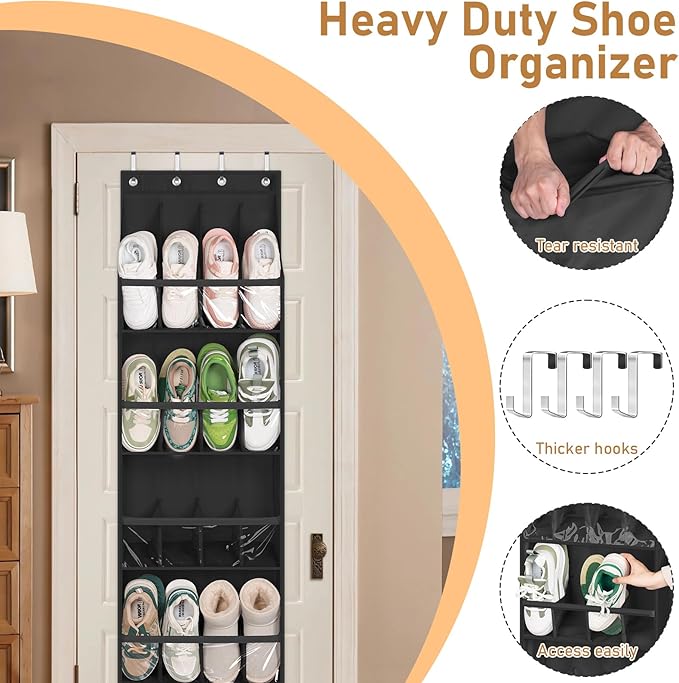 20 Pairs Over the Door Shoe Organizer for Closet Narrow Hanging Shoe Rack, Black