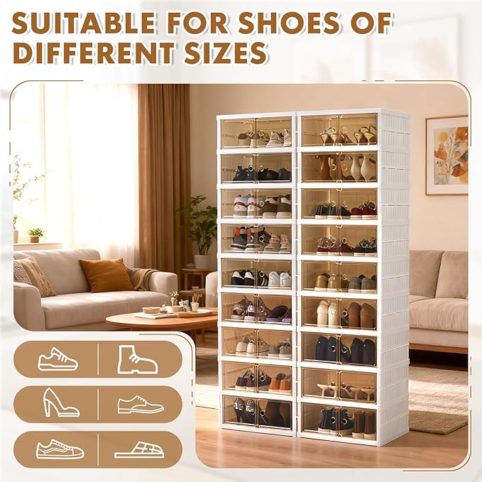 SAYMA Collapsible Shoe Rack Organizer Foldable Shoe Storage Organizer with Doors, Large Plastic Folding Shoe Rack, Easy Assembly Shoe Cabinet Storage for Entryway (2 x 9 Tiers-18 Pairs)