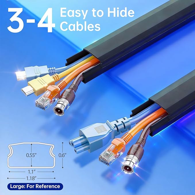 Delamu Black Cord Hider, 85in Cord Covers for 3-4 Wires on Wall, Large Cable Hider, Premium Wire Covers for Cords on Wall, Easy Set-up Cable Cover Raceway, TV Wire Hiders Wall, W1.18 H0.67in, Black