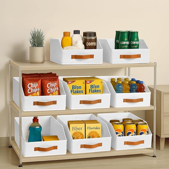 Homsorout Fabric Storage Bins for Organizing - 10 Pack Large Trapezoid Collapsible Storage Bins with Front Handle, Closet Organizers and Storage for Bedroom, Home Shelves, Small Spaces, White