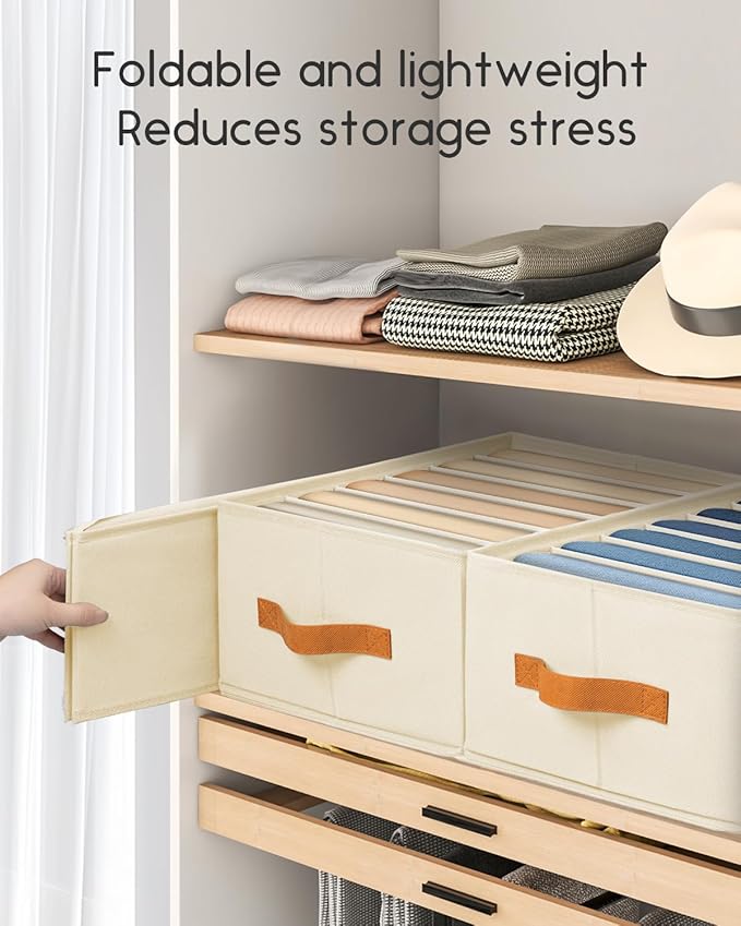 Closet Organizers and Storage, Fabric Clothes Organizer with Handles, Beige