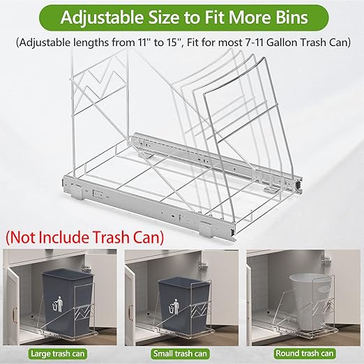 LIONONLY Pull Out Trash Can Under Cabinet, Sink Out, Slide-Out Cabinet Kit, Adjustable Garbage for 7-11 Gallon Can(Not Include Can)