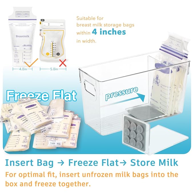Ugotfeels Breastmilk Storage Container with L Shaped Separator Boards, Dividers Will Flatten Standing Breast Milk Bags in Organizer Bins Save Refrigerator Space | 2 Containers-Gray