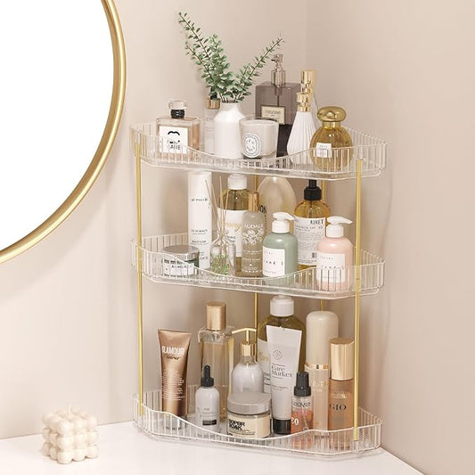 Lifewit 3-Tier Corner Bathroom Counter Organizer, Plastic Makeup Skincare Organizers Storage Countertop, Large Sink Cosmetic Perfume Shelf for Bedroom, Dresser, Kitchen, Vanity, Clear, 39 cm/15inch(H)