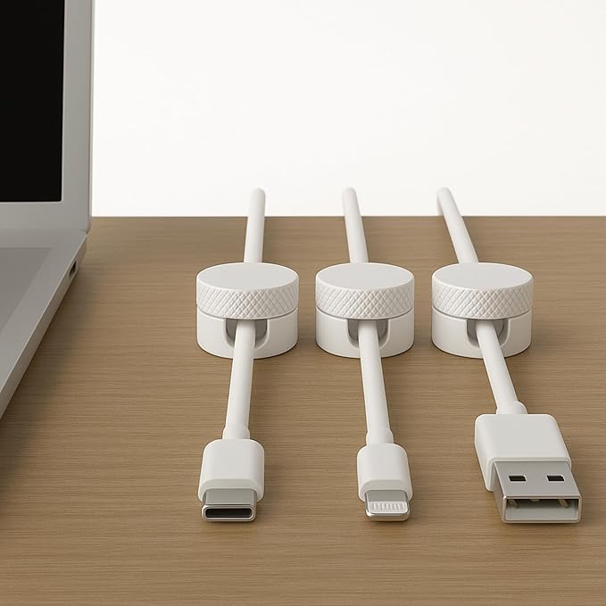 3PCS Premium Cord Holder for Nightstand, Computer Cord Organizer for Desk, Appliance Cord Organizers, Stick-On Cable Clip for Charger, Laptop, USB, Headphones, Wire Management Set, White