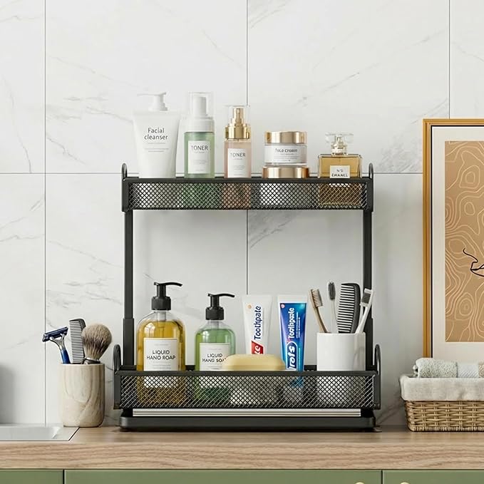 2 Pack Under Sink Organizer, 2 Tier Height Adjustable Kitchen Cabinet Organizer