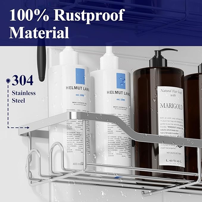Shower Caddy Large, Adhesive Shower Organizer, Sliver