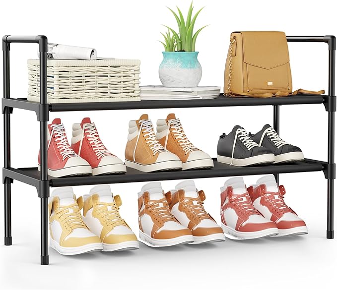 Shoe Rack, 2-Tier Shoe Organizer, Shoe Rack for Closet, Entryway, Bedroom