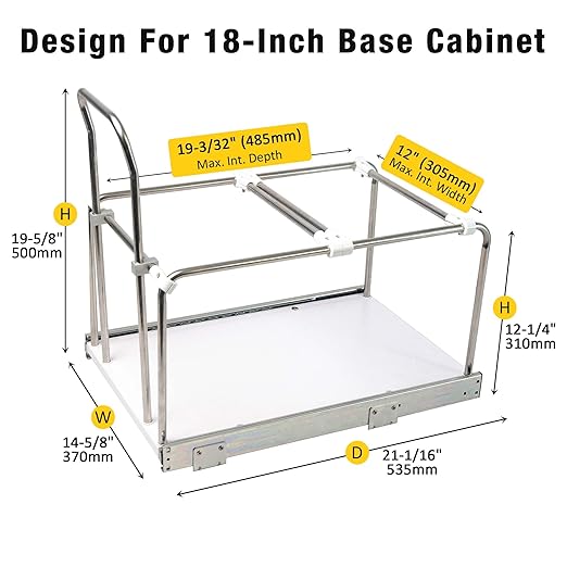 Adjustable Pull Out Trash Can for Kitchen Cabinet, Bottom-Mount Heavy-Duty Full-Extension Soft-Close Slides, 100 Lb Rated with Solid Bottom, Fits 18-Inch Base Cabinet