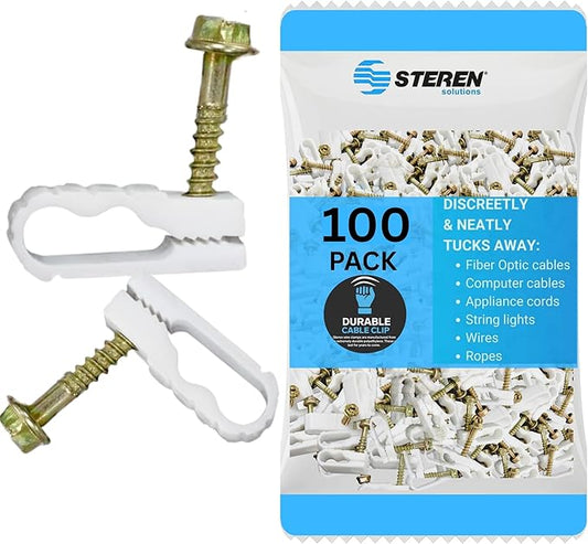 Coaxial Cable Clips, Cable Holder, Wire Clips, White, 100 Count - Dual Screw
