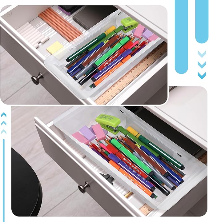 2 PCS Deep Drawer Organizer Bin Adjustable Sliding Drawer Organizers Clear