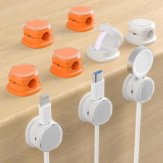 Magnetic Cable Clips, Adjustable Cord Holder Management, 9-PCS White & Orange