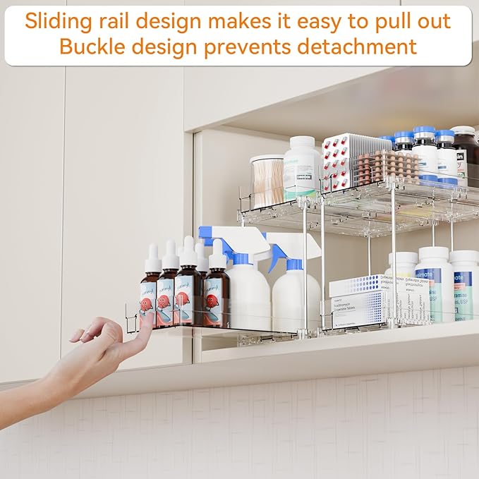 2 Tier Pull Out Cabinet Organizer and Medicine Cabinet Storage for Supplement