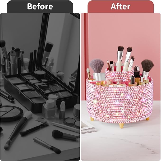 Fanado Bling 360° Rotate Makeup Brush Holder Organizer, Bling dz-Pink