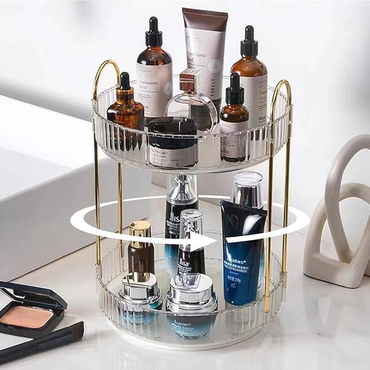Shuang qing Rotating Makeup Organizer for Vanity, Clear, 2 Tier