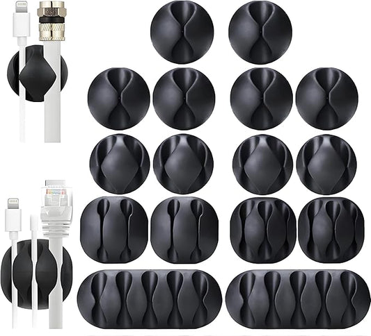 16-Pack Black Cord Organizer, Adhesive Cable Clips Holder for Desk, Wall, Car
