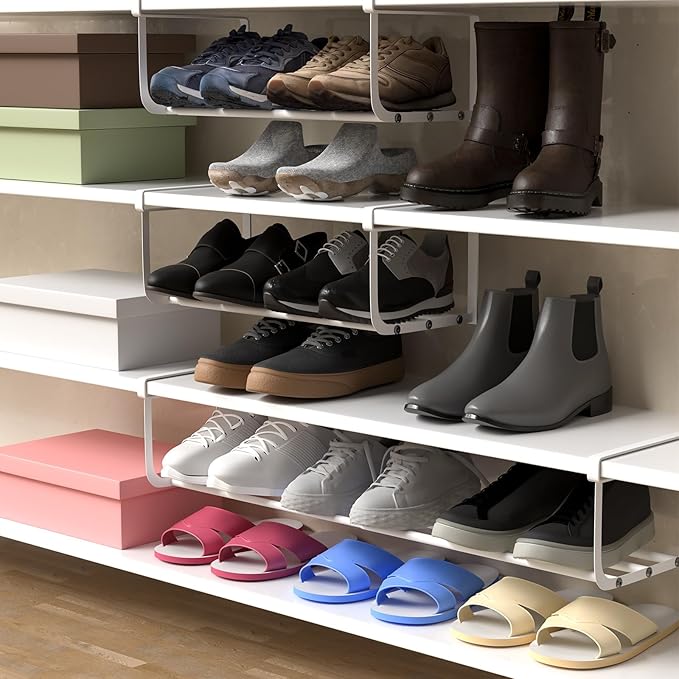 CroBlissful 1 Pcs Expandable Shoe Rack Organizer for Closet 16.5-31.5 Inch Adjustable Retractable Hanging Cabinet Shoe Shelf Dorm Room Storage for Space Saving (White)