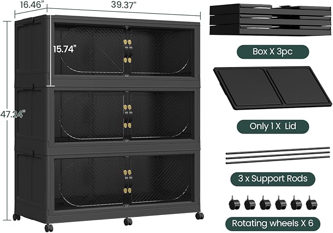 240Gal/960QT 3-Tiers Extra Large Stackable Storage Bins with Lid