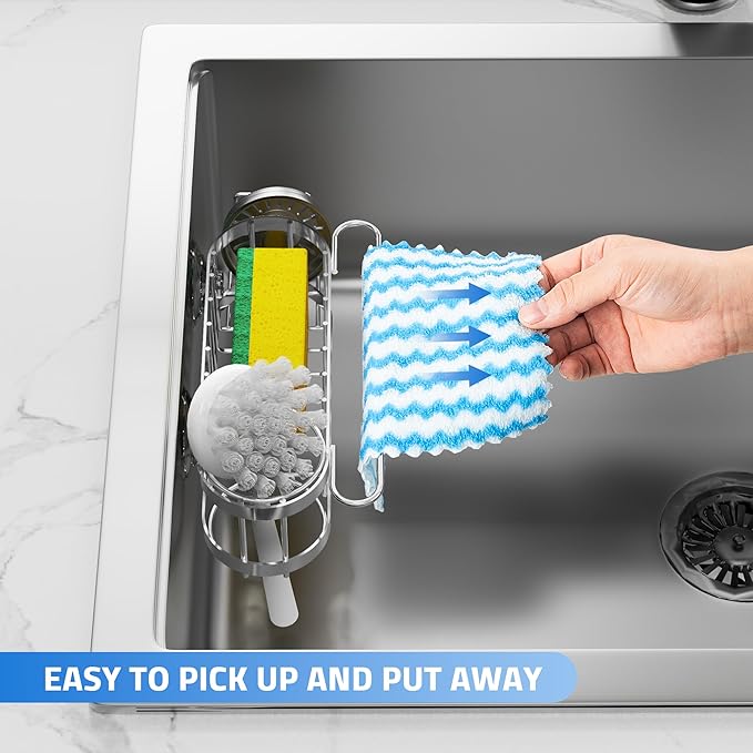 Cisily Kitchen Sink Caddy Sponge Holder in The Sink, Suction cup-Silver