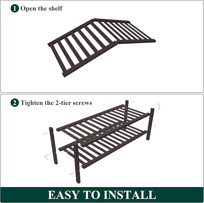 Smiry Bamboo Shoe Rack for Closet, 2 Tier Wooden Shoe Organizer, Stackable Wood Shoe Storage Shelf for Entryway, 14 Vertical Slats, One-piece Heavy-Duty Legs, 26.77"x11.02"x12.99", Brown