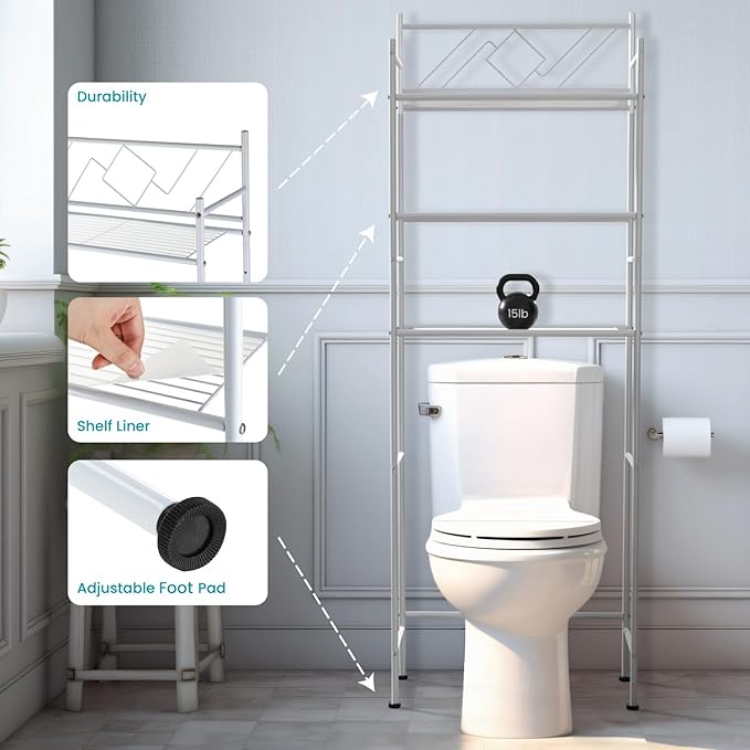Home Zone Living Over-the-Toilet Bathroom Storage Organizer with 3-Tier Shelves