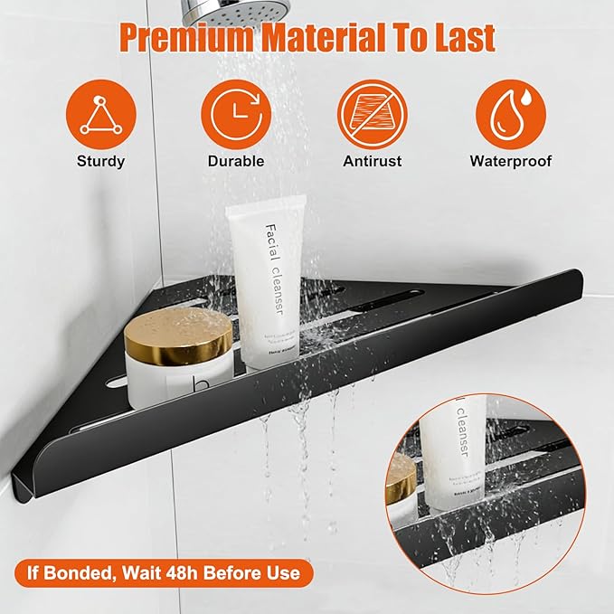 Fikoksol Shower Caddy, 4 Pack Bathroom Corner Shelf, Triangle Shelf Storage for Bathroom Shower, Black Metal Shower Shelf & Rustproof Wall Mounted Adheisve Shower Organizer Accessories and Essentials