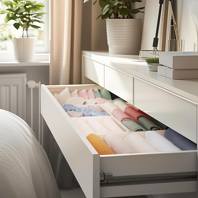 Drawer Organizer Clothes, 10 Pack Dresser Organizer for Baby Clothes, Beige