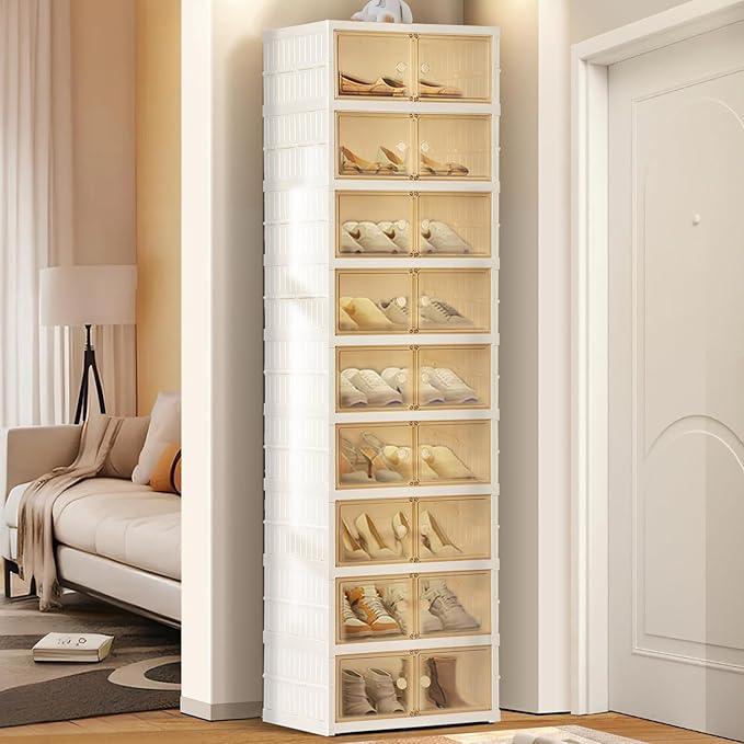 Portable Extra Large Folding Shoe Rack, Shoe Organizer Storage Box for Closet With Magnetic Clear Door, Shoe Storage Cabinet for Living Room, Entryway(9 layers—18 Pairs, Style-B)