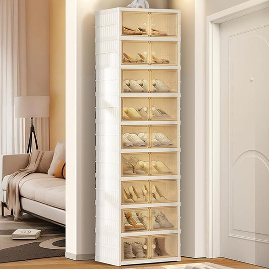 Portable Extra Large Folding Shoe Rack, Shoe Organizer Storage Box for Closet With Magnetic Clear Door, Shoe Storage Cabinet for Living Room, Entryway(9 layers—18 Pairs, Style-B)