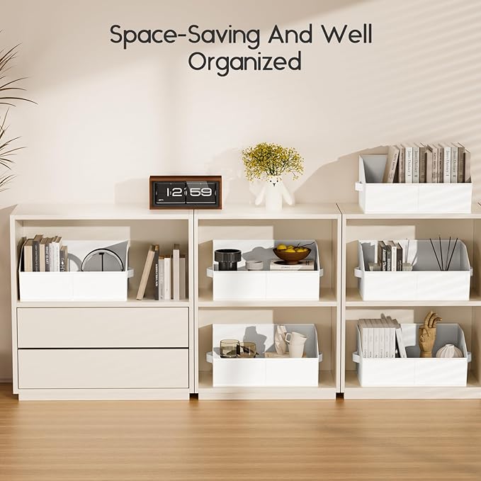 Homsorout Large Closet Organizers and Storage Bins - 6 Pack Trapezoid Storage Baskets for Shelves, Foldable Fabric Baskets with Handles Ideal for Closet, Basket, Wardrobe and Shelf Storage, White